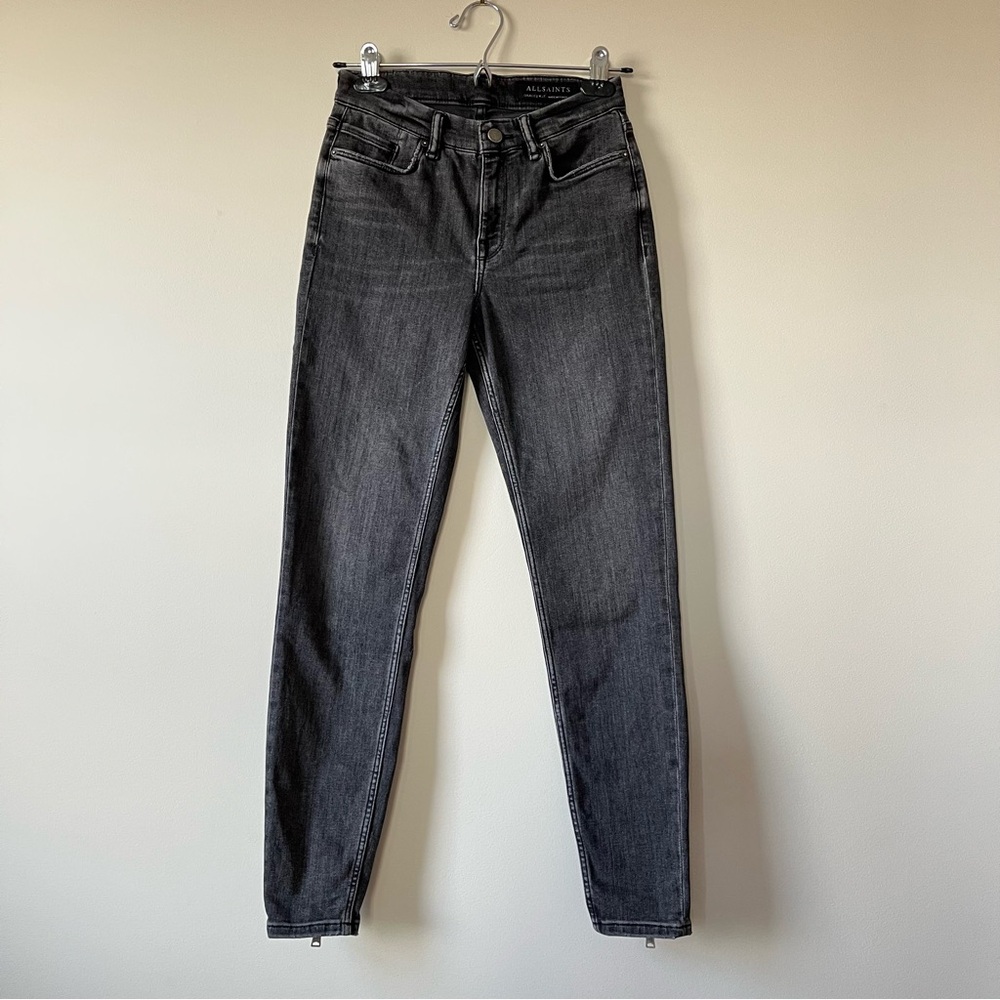 AllSaints Grace Skinny Jeans Women’s 27 Black High Rise Zip Ankle